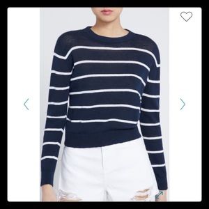 Alice + Olivia Jeane Easy Stripe Pullover Top Med Navy with White Stripes